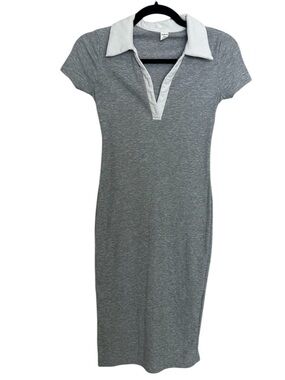 SHEIN Teen Heather Gray Ribbed Top with White Trim